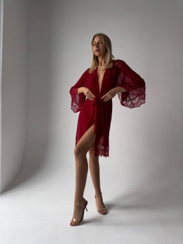 Stunning Scarlet Allure robe made of Italian mesh with lace