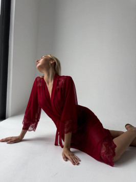 Stunning Scarlet Allure robe made of Italian mesh with lace