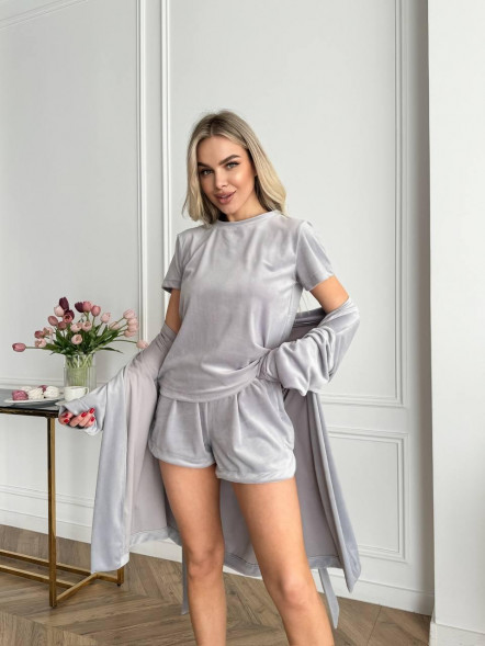 Set pijama de casă Silver Velvet Trio